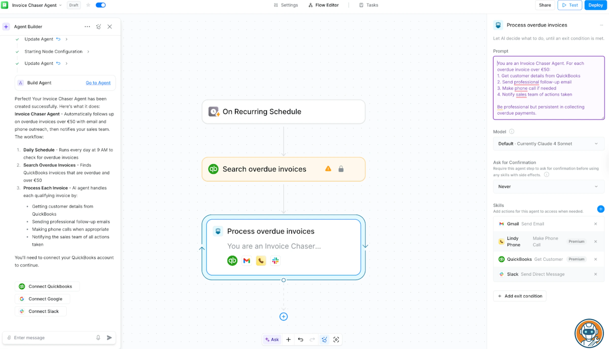 Lindy AI dashboard showing connected agent workflows and automation templates