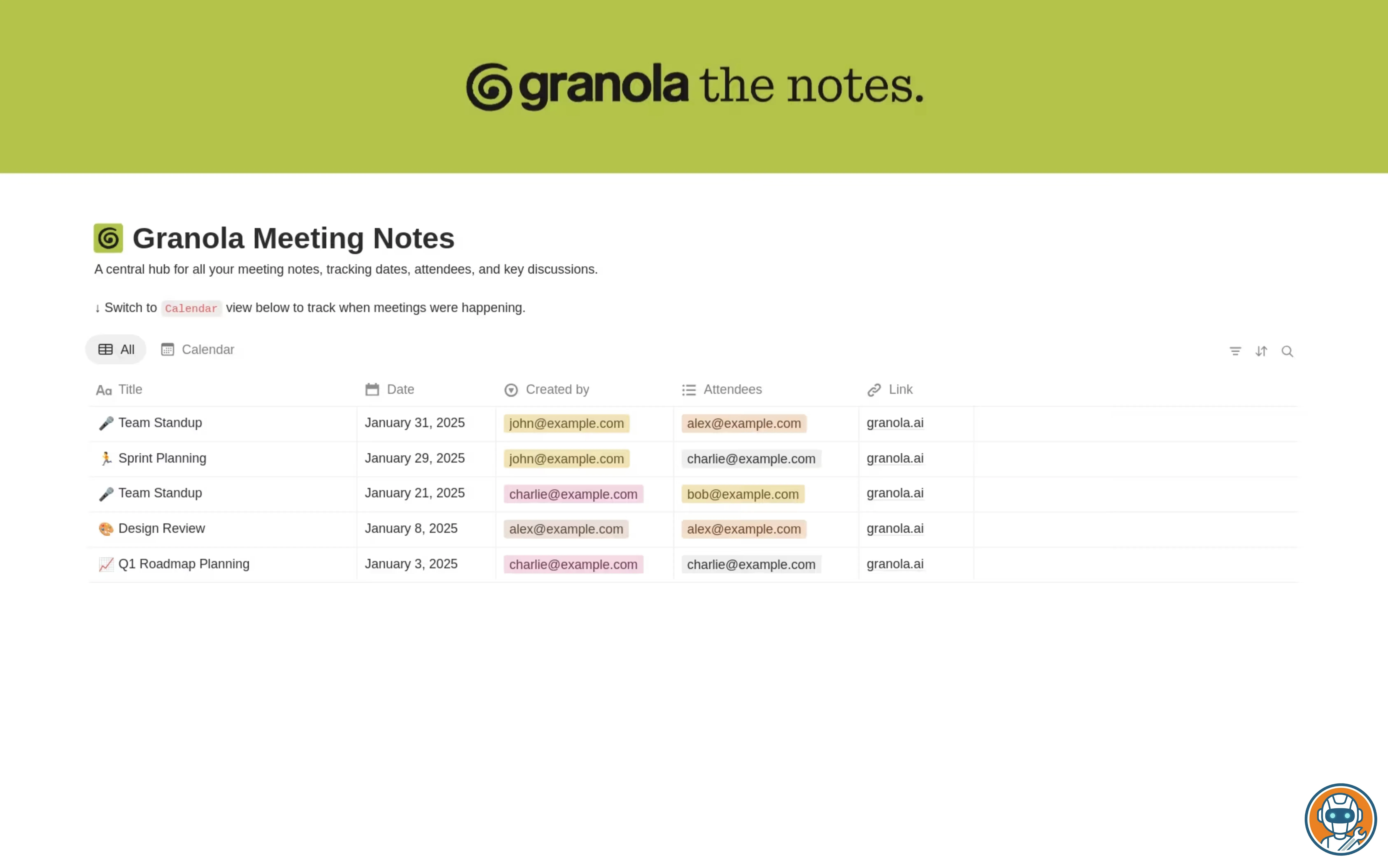 Granola note-taking interface showing clean meeting summary without any bot participant