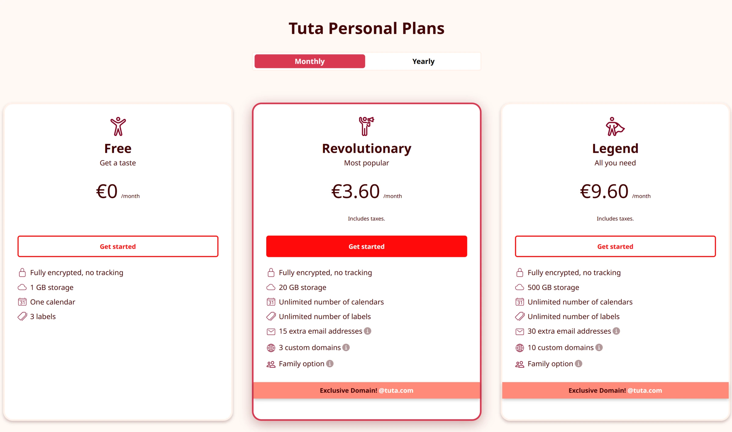 Proton Mail vs Tuta pricing pages side by side
